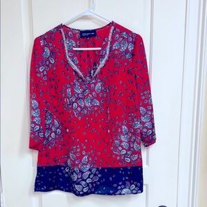 Jones New York Red and Navy Paisley Blouse